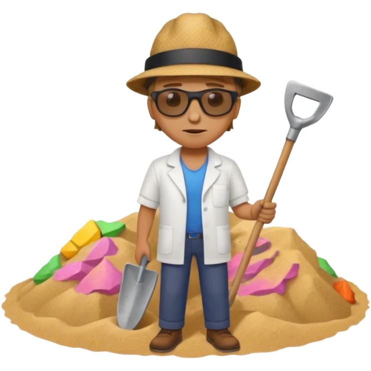 pile of sand with a shovel clabber with a scientist nearby emoji