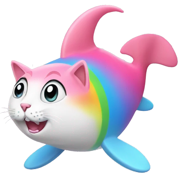 pink cat in a rainbow shark emoji