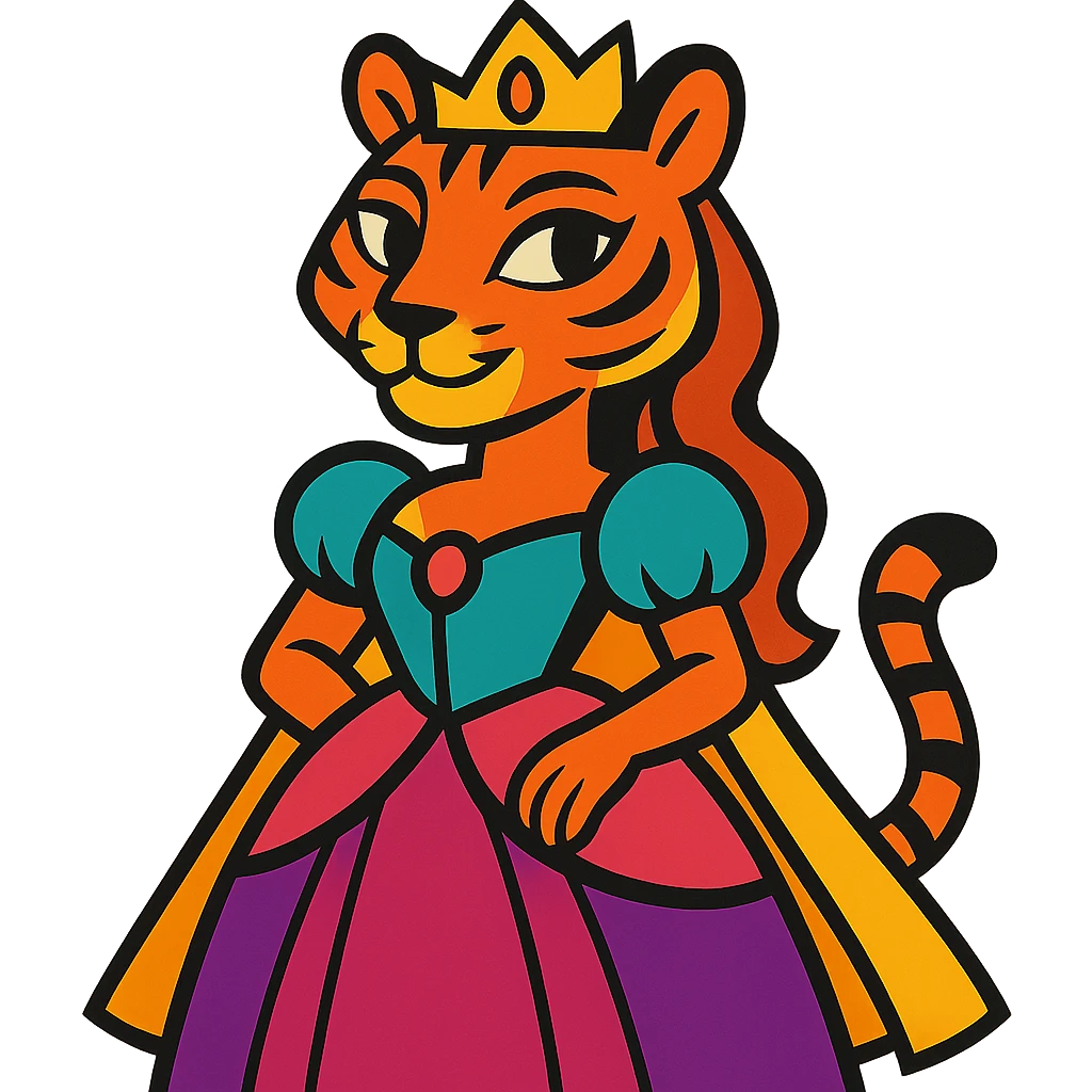 tiger human princess, vibrant toon style emoji