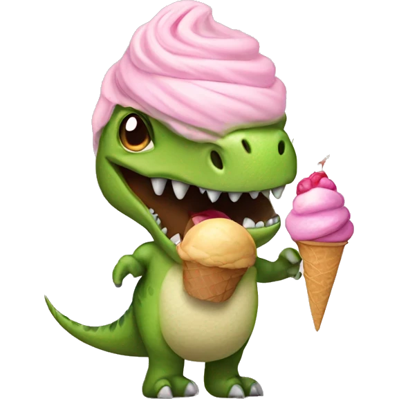Dinosaur wearing a tutu and holding an ice cream emoji