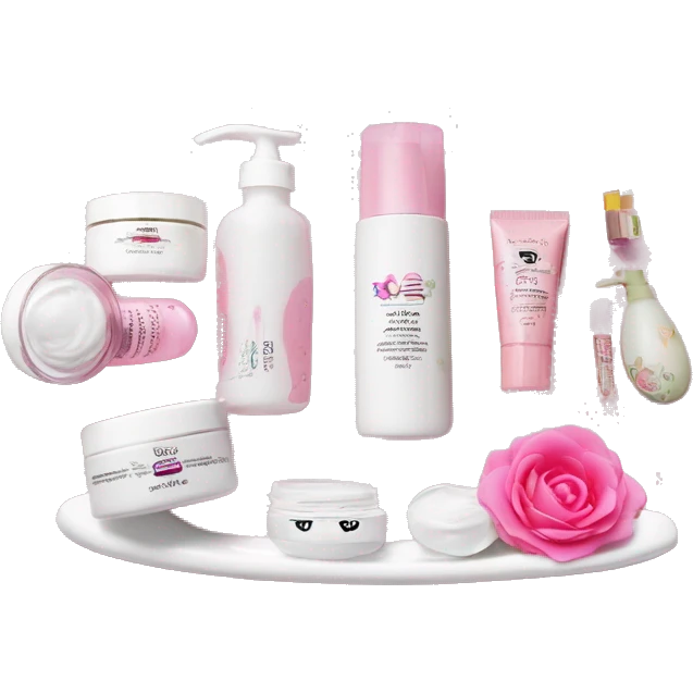 Make a arrangement  of skincare products on a cute white jewelry ￼ dish 3 products PINK emoji