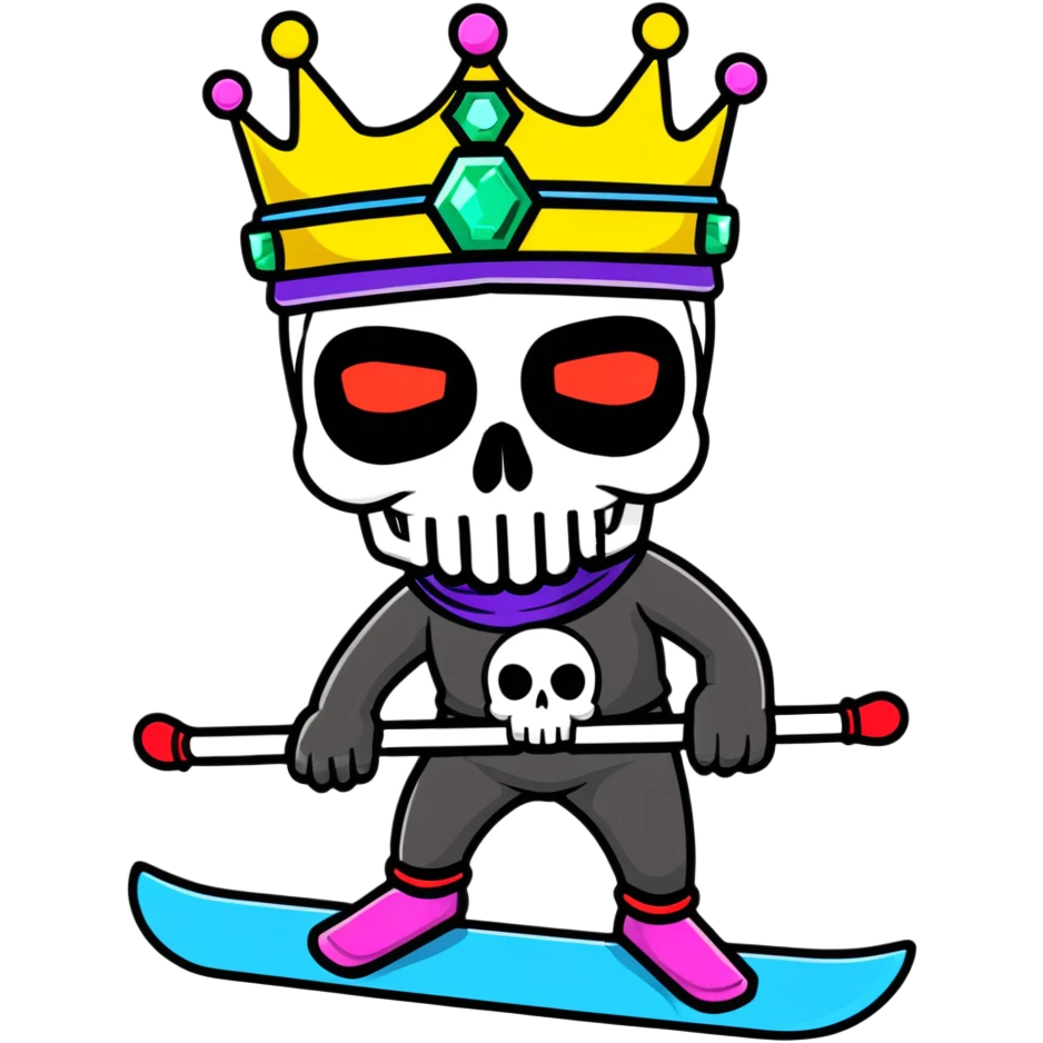 vibrant multicolored skull wearing a jeweled crown and bright colorful ski mask emoji