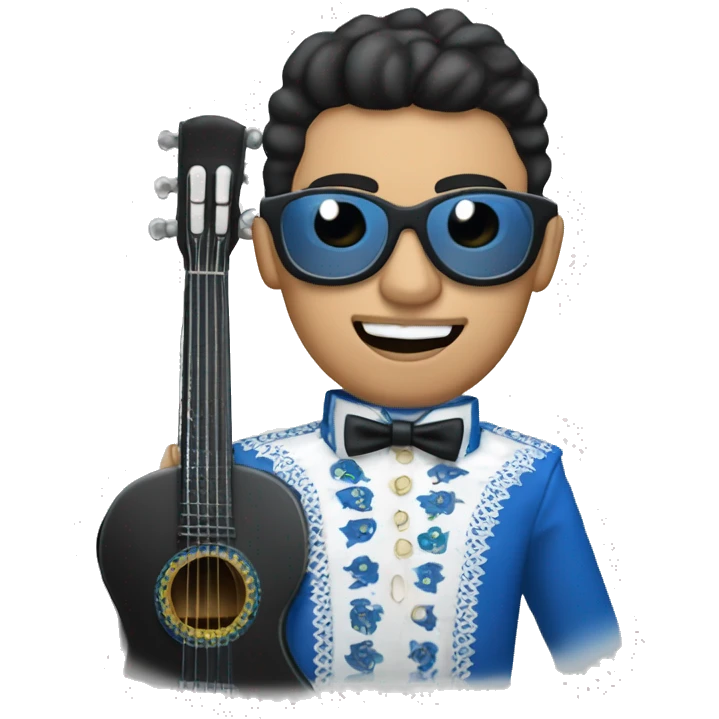 Mariachi de piel blanca con lentes vestido de azul con un micrófono en la mano emoji