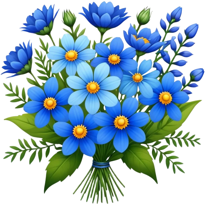 Mix of assorted blue wildflowers bouquet emoji