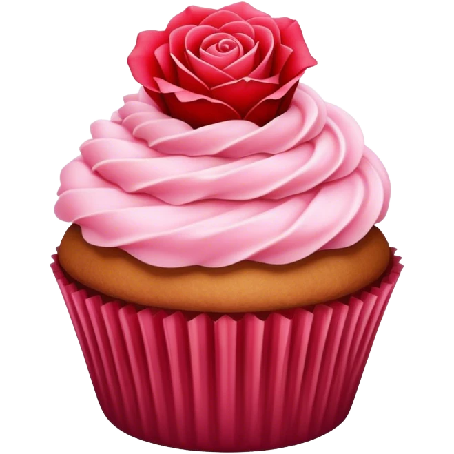 cupcake with pink icing and red rose emoji