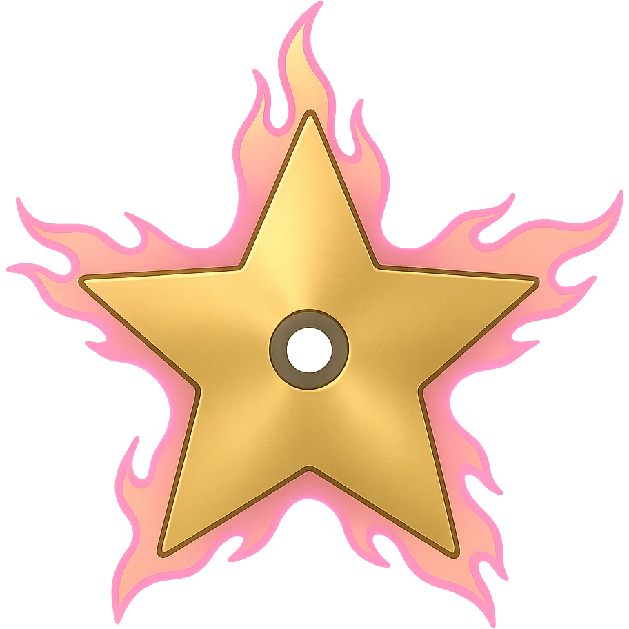 A minimalist CD disc with subtle pink flames, glowing effect, variation 2, style: general, shape: star, color: gold emoji