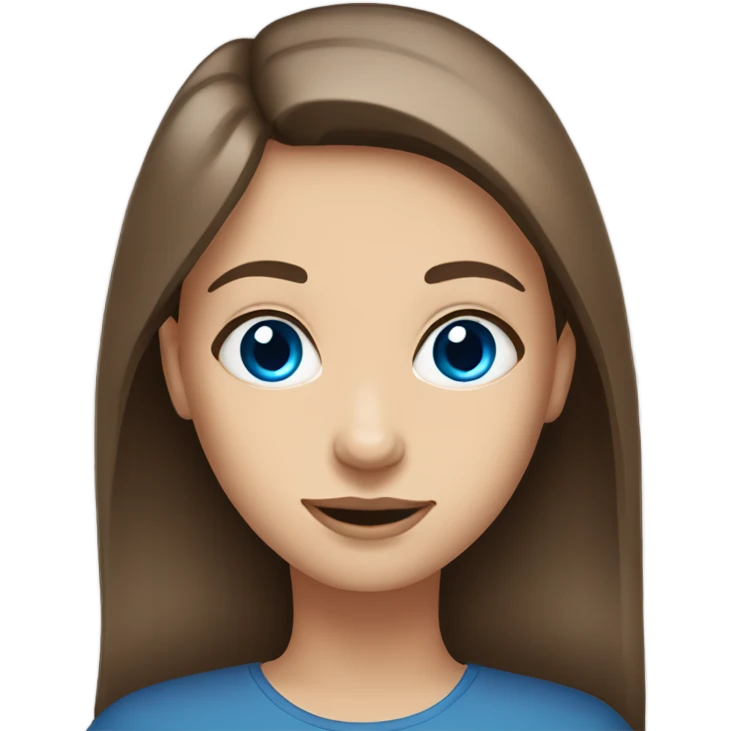 brown haired girl portrait blue eyes straight hair emoji