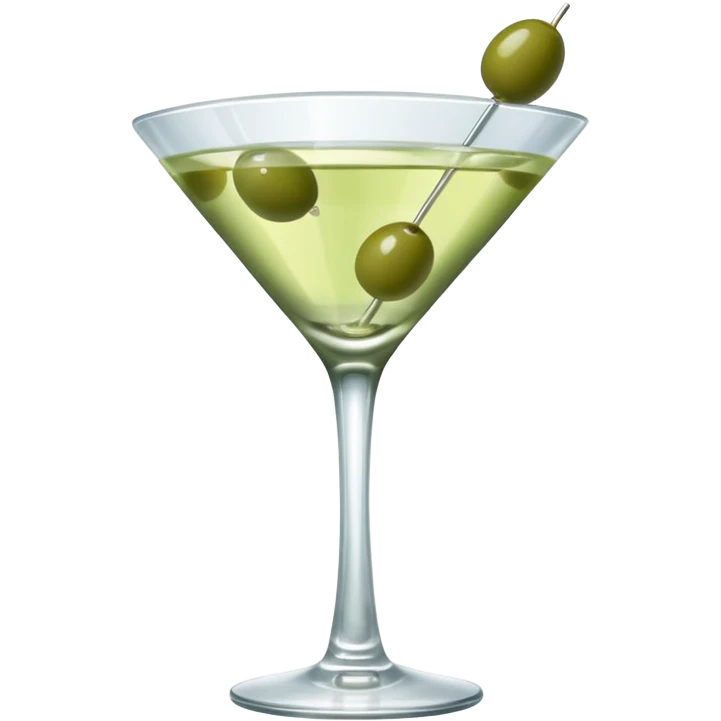 martini with 3 green khaki olives all stuck at the same 1 stick and same size . liquid should be a clear white color like water kinda  emoji