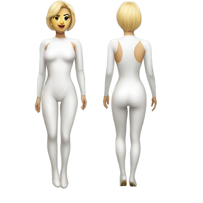 woman white latex bodysuit full front and back emoji
