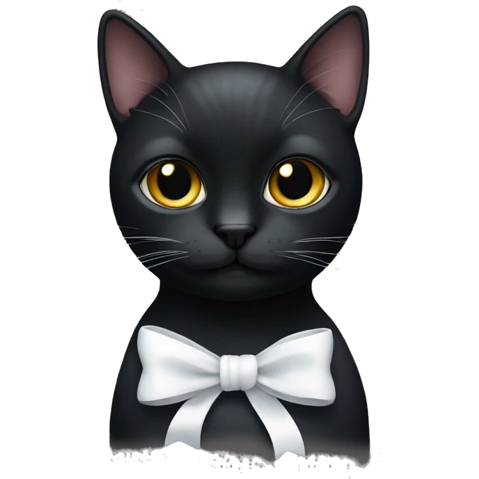 black cat with white bow around the neck emoji
