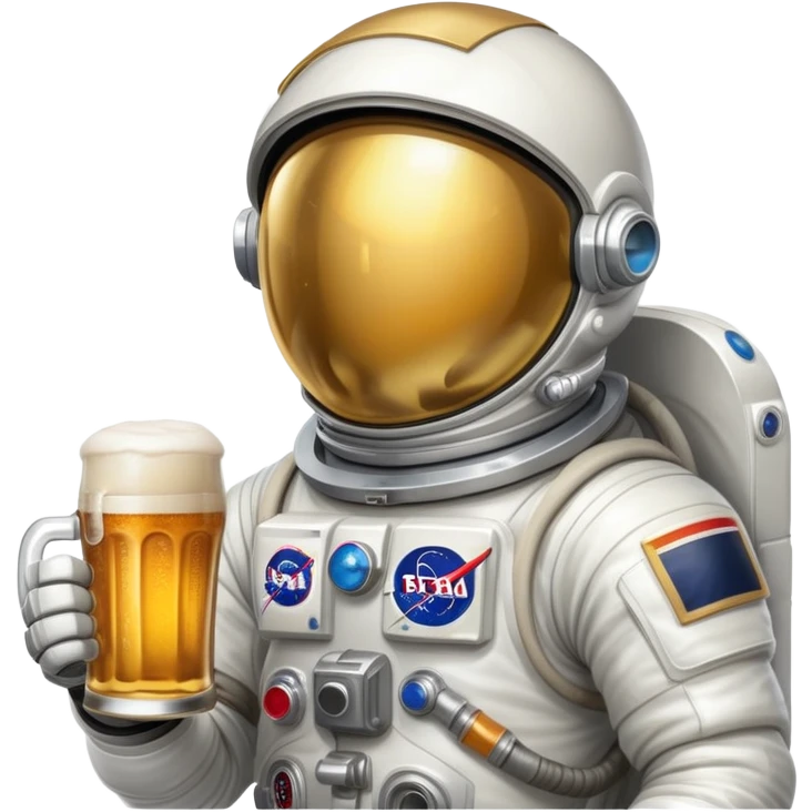 a full astronaut space suit with a pint of delicious beer inside it instead of a human, the glass of beer visible through the helmet emoji
