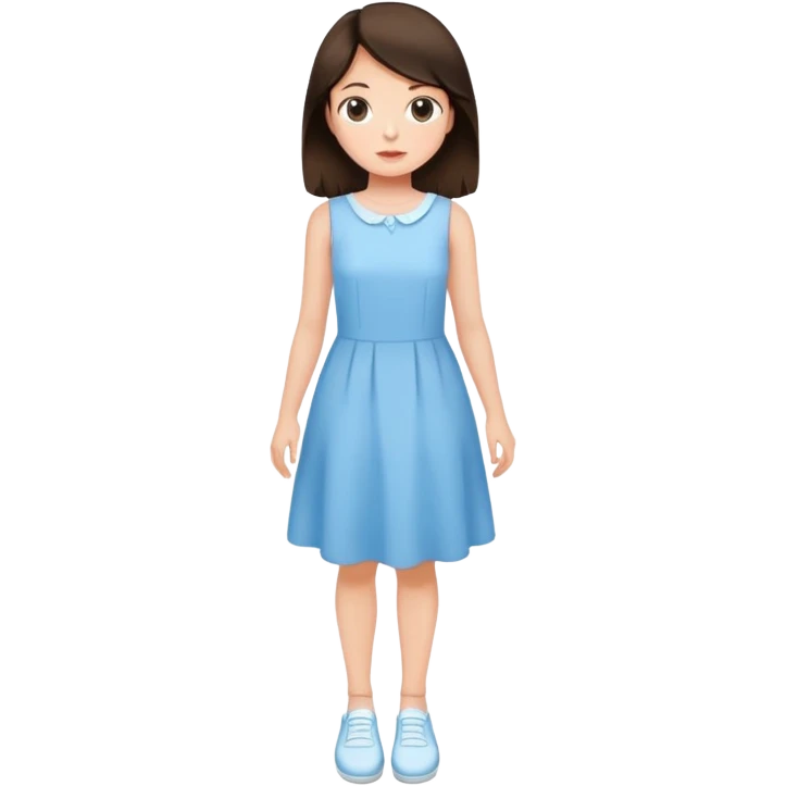 Brunette girl in light blue dress, white shoes emoji