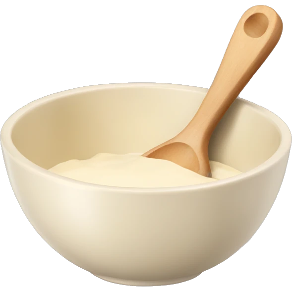 A cream ceramic baking bowl with a wooden spoon in it emoji