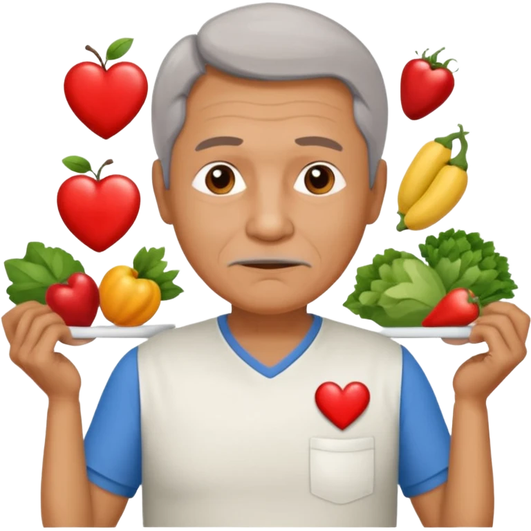 una imagen de un abuelo de 63 años con una enfermedad cardiovascular pero puedes poner al rededor habitos saludables PERO QUE SUFRA DE ENFERMEDAD CARDIOVASCULAR Y QUE NO SE VEA TAN FELIZZ emoji