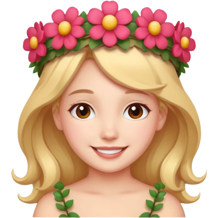 A girl with a flower-shaped crown smiling gently. emoji