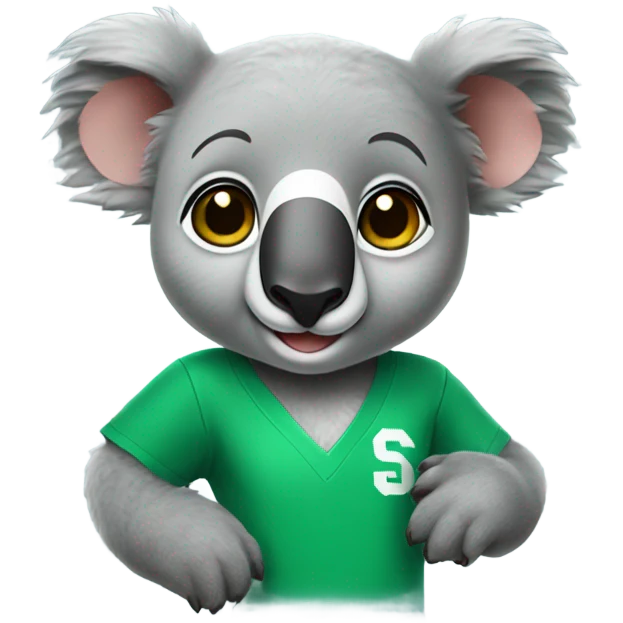 A cute koala wearing a green shirt that has a white collegiate “S” on it emoji