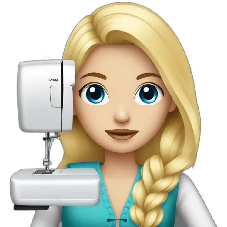 Blonde fashionable girl with blue eyes sewing emoji