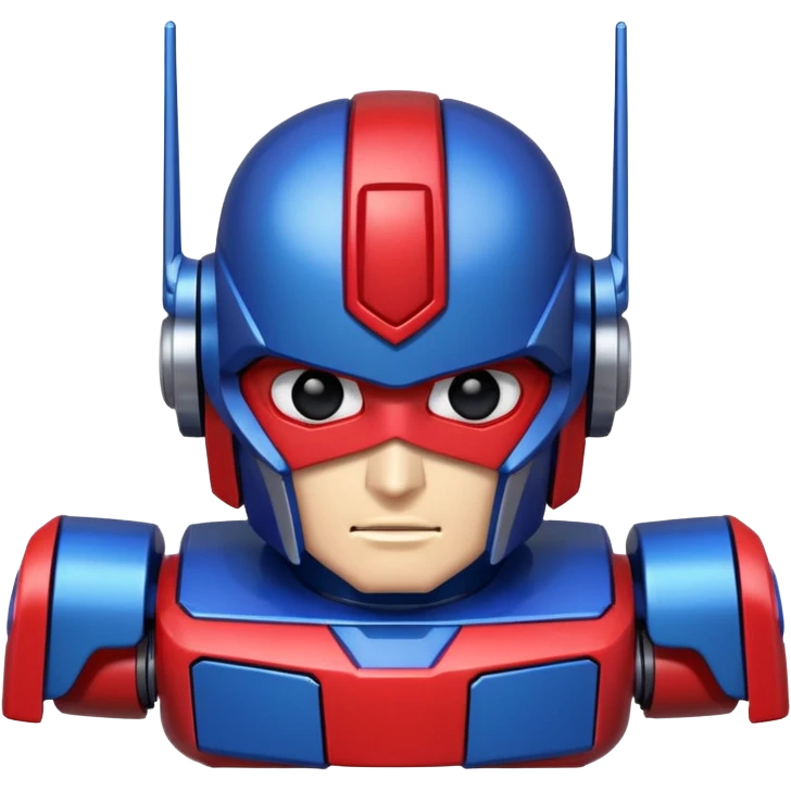 Optimus Prime as a robot emoji, blue and red color scheme, metallic details, heroic expression emoji