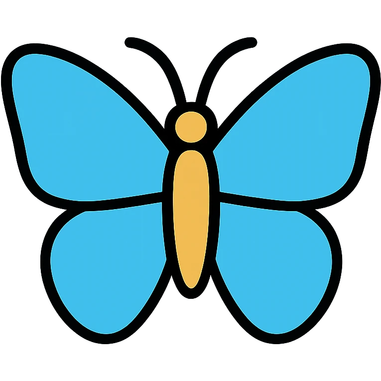 Blue butterfly icon with black outlines emoji