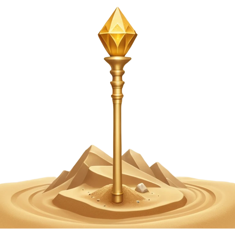 ancient pharaoh sand staff object icon, golden staff with Egyptian symbols, sandstone crystal headpiece, glowing desert aura, floating sand particles, 3D cartoon, mobile game icon style, centered, clean background, no text, no watermark
 emoji