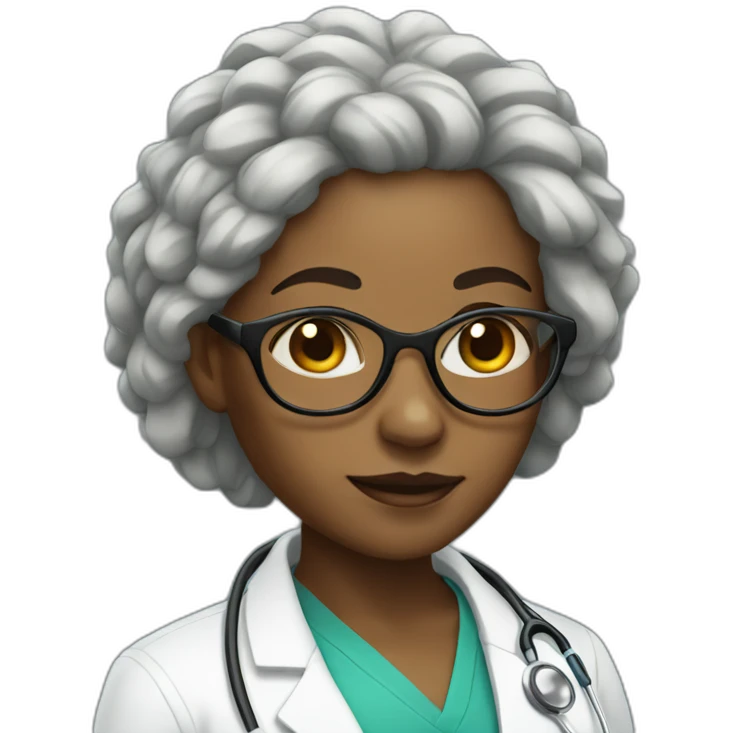 black woman doctor with short dreadlocks and large glasses emoji