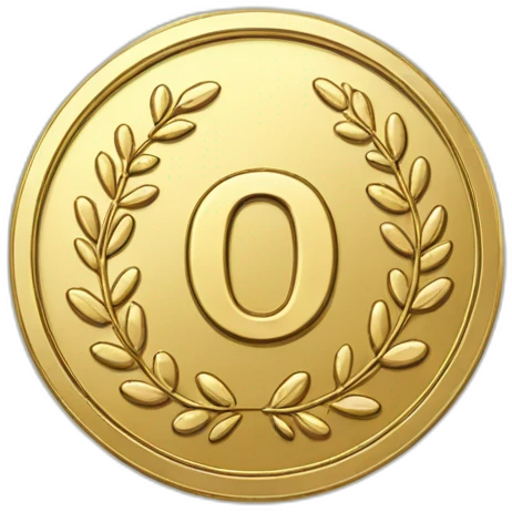 circle gold coin with laurel and large "0" label emoji