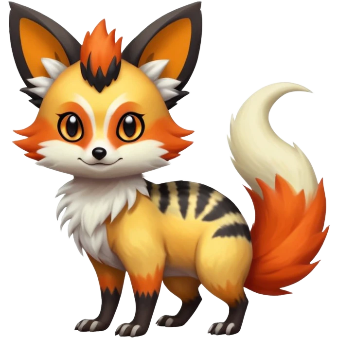 Rare realistic cool cute epic aesthetic colorful Fennekin-Zorua-Civet-Genet-species-Fakemon-hybrid-creature, with splotch markings, full body emoji
