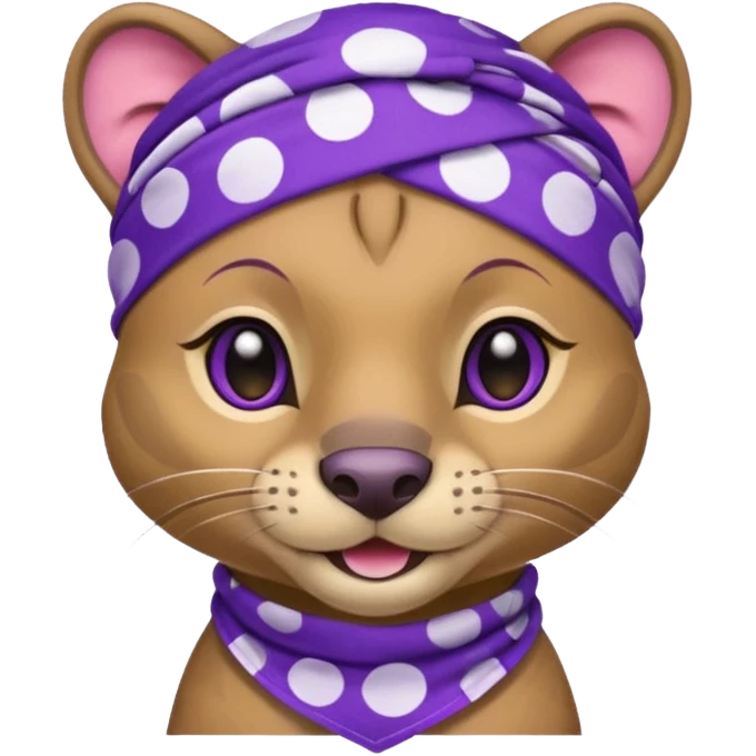 
Fossa animal wearing a bandana on the forehead in purple color with white smiley patterns emoji