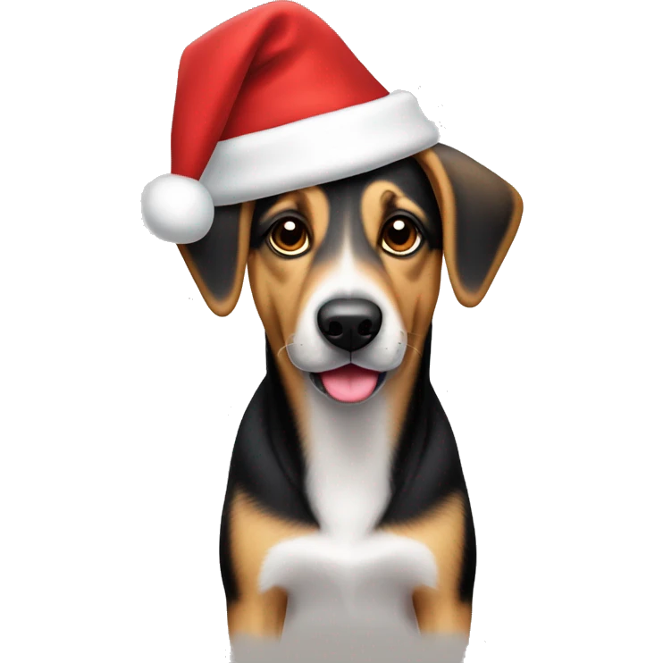 German Shepard beagle mix dog in Santa hat emoji