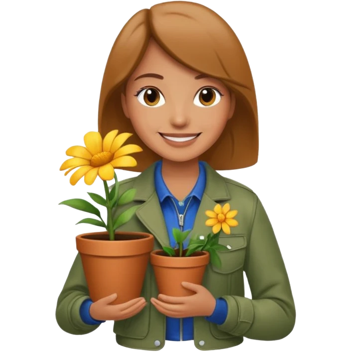 woman holding a flower pot in jacket emoji