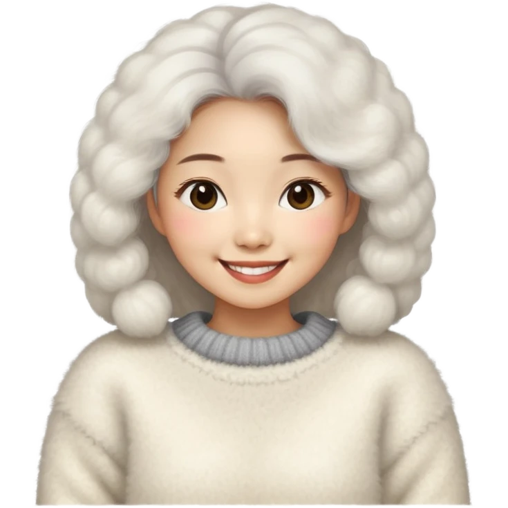 Very busty Asian woman wearing a very fluffy mohair sweater emoji