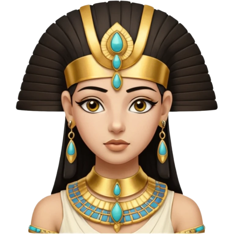 An emoji portrait of a young ancient Egyptian princess. She wears a broad gold collar necklace and a detailed nemes headdress. Her expression is serene and poised. emoji