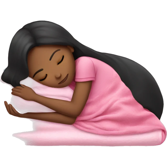 Black-haired girl sleeping on side with pink blanket emoji