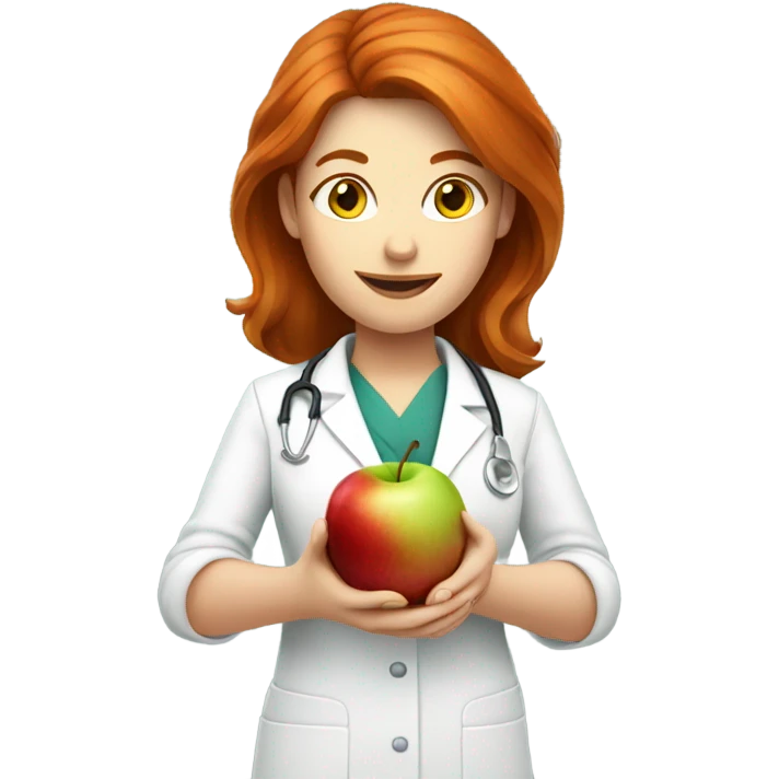 red hair nutritionist with apple emoji