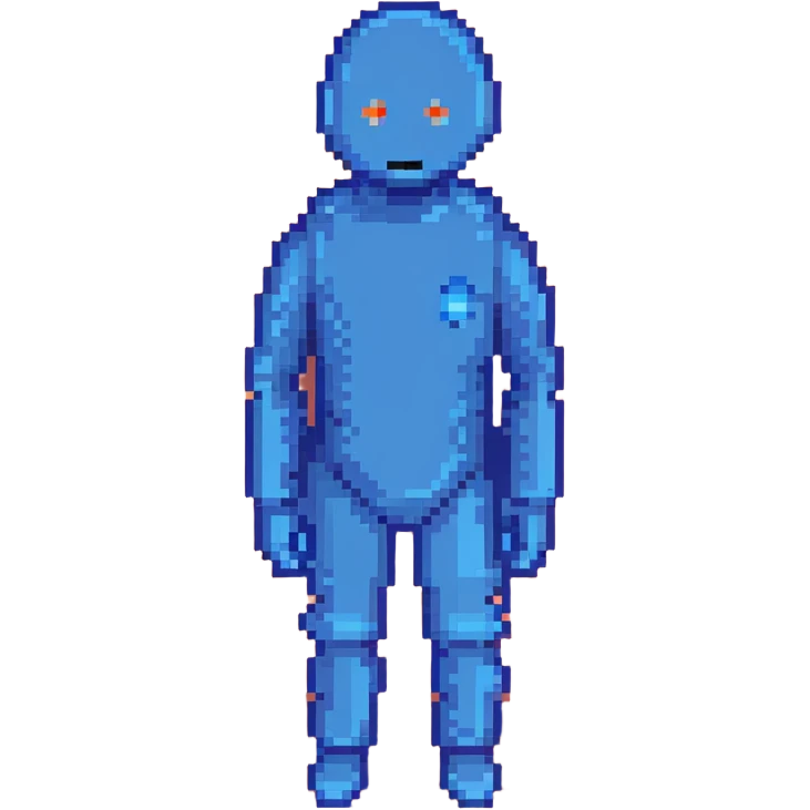 A blue person standing with a faint blue aura around them, representing poor aura. emoji