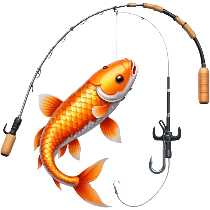 Koi fish on the hook of a fishing rod emoji