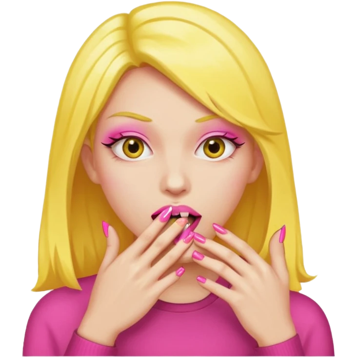 yellow face biting pink nails  emoji