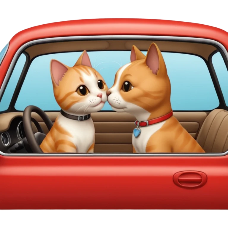 Cat kiss in a car with a dog and make out in the car  emoji