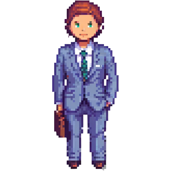 a business man turning his body, pixel art style, suit and tie emoji