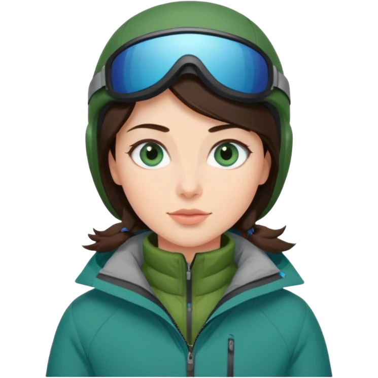 skiing brunette with blue eyes in a deep green jacket emoji