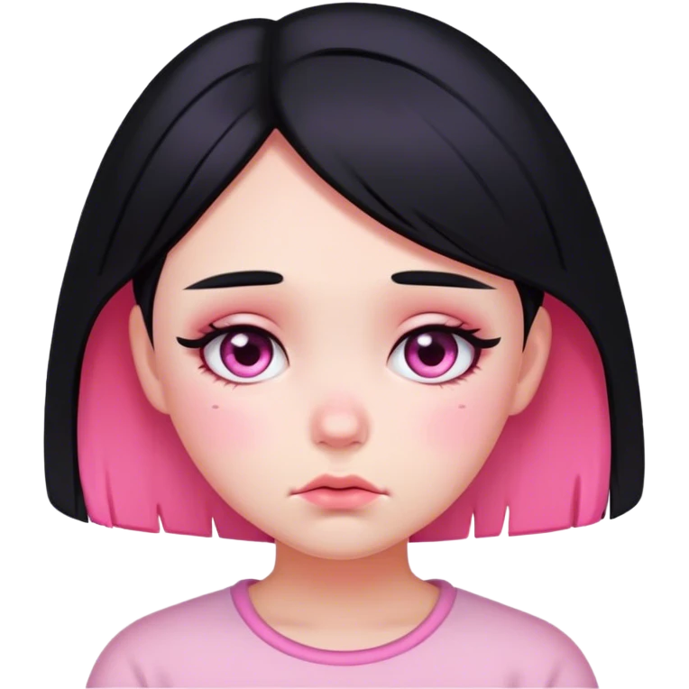 Sad Blushed girl with black hair and pink highlights in her hair emoji
