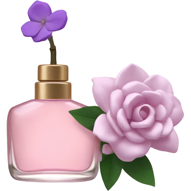 Aesthetic view of blush pink gardenias with a classic violet perfume bottle.
 emoji