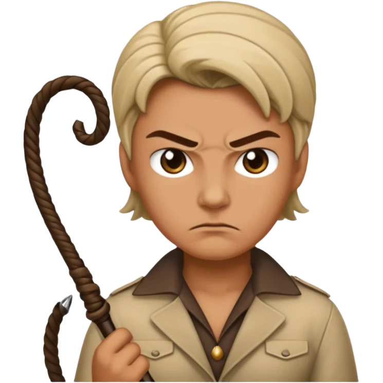 person with a mean scoul and a whip emoji