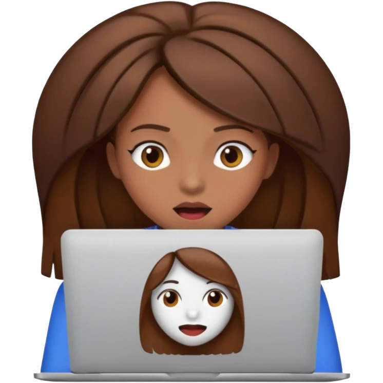Make an emoji of a girl with brown hair behind a laptop screen that is facing her and make sure to have her mouth hidden by the laptop. emoji