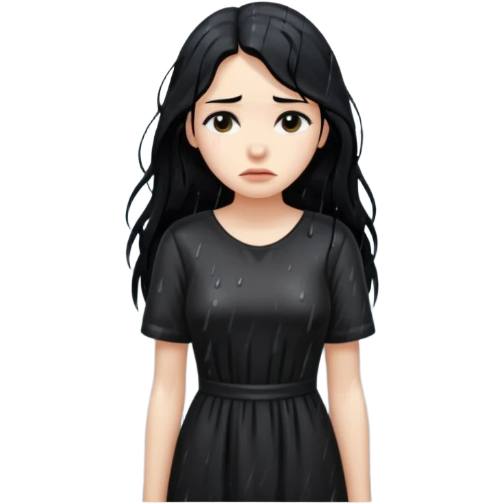 غمگین🧍‍♀️🌧موهای بلندلباس مشکی بدون چتر ،صورت افسرده  بارون بدون چتر،موهای مشکی emoji