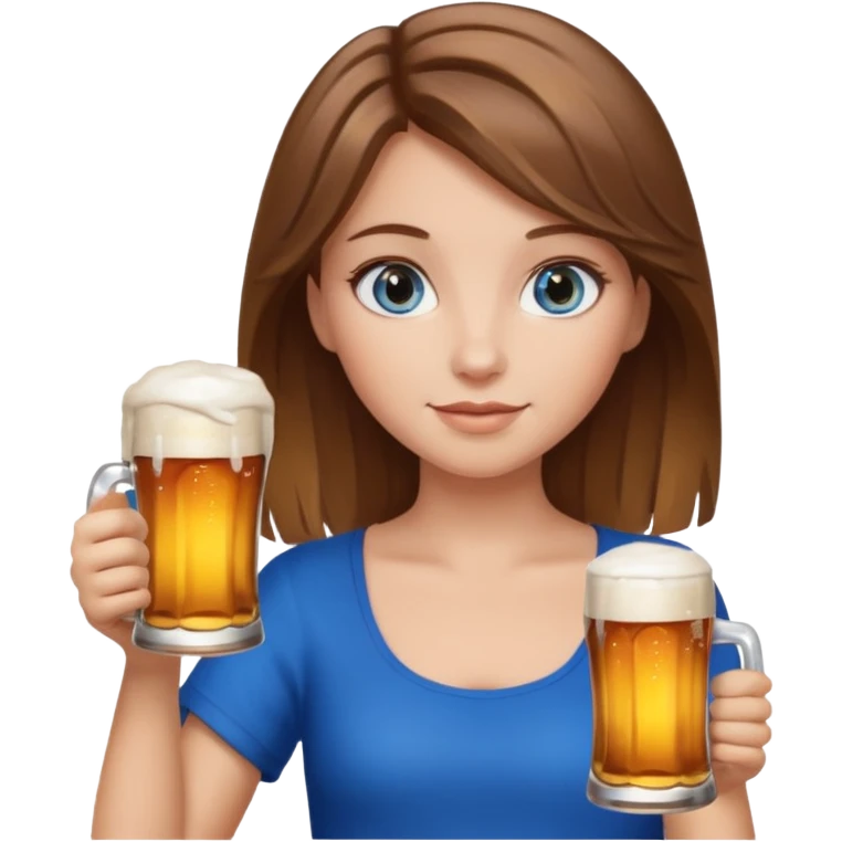 Girl with brown hair and blonde highlights with blue eyes holding beer  emoji