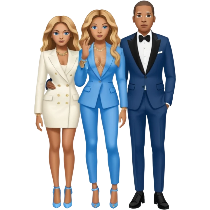 Beyonce and jay z but as white skin and blue eyes. Whole body outfit emoji