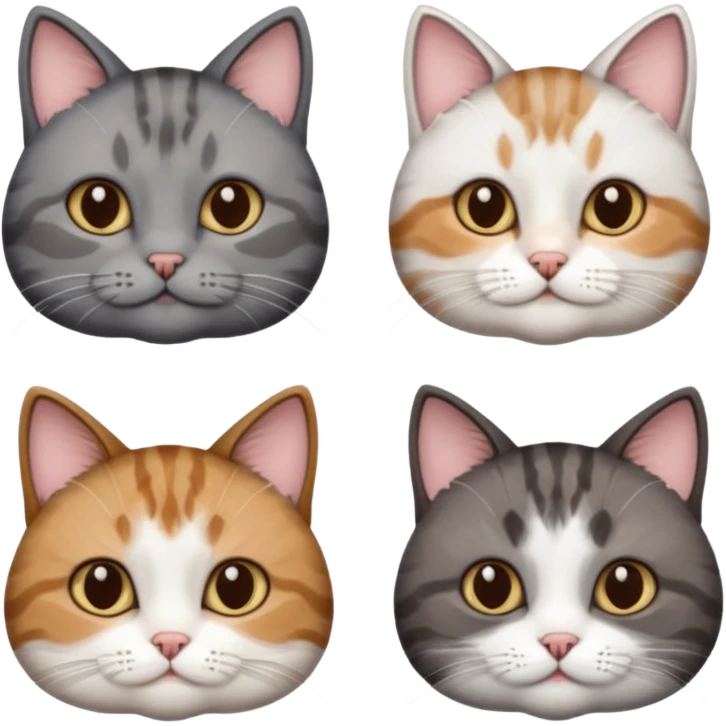 3 different coloured short haired cats including; a dark brown tabby and white cat, and a dark grey and white  emoji