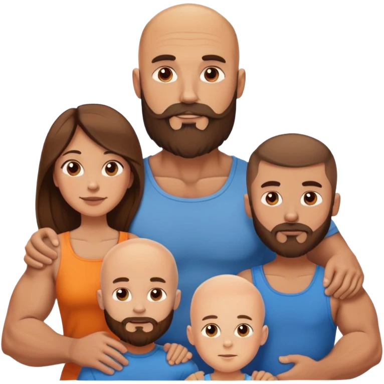 Muscular Bald beard men with his wife long brown hair and 3 sons emoji