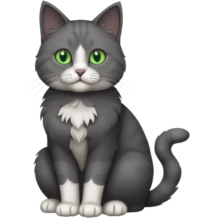 full body solid dark grey cat with green eyes, white paws and white whiskers emoji